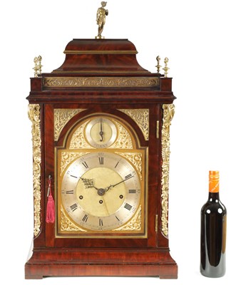 Lot 88 - EARDLEY NORTON, LONDON.  AN IMPOSING GEORGE III MAHOGANY AND BRASS MOUNTED THREE TRAIN BRACKET CLOCK OF UNUSUALLY  LARGE SIZE        LARGE