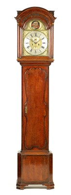 Lot 51 - THOMAS WALLER,  PRESTON. A MID 18TH CENTURY OAK AND WALNUT CROSSBANDED AUTOMATON LONGCASE CLOCK