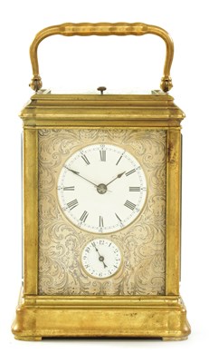 Lot 13 - JOSEPH SOLDANO. A 19TH CENTURY FRENCH BRASS GORGE CASED GRAND SONNERIE CARRIAGE CLOCK WITH ALARM
