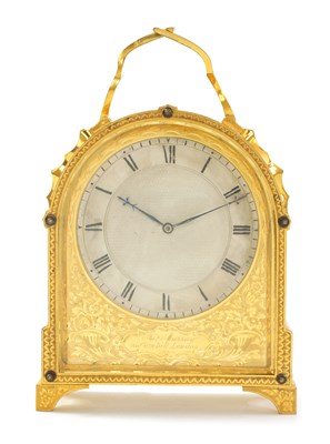 Lot 38 - JAMES MURRAY, 30 CORNHILL, LONDON.  A FINE MID 19TH CENTURY ENGLISH 'HUMPBACK' GILT BRASS FUSEE CARRIAGE CLOCK