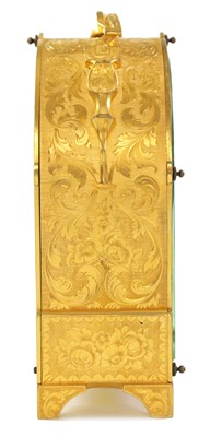 Lot 38 - JAMES MURRAY, 30 CORNHILL, LONDON.  A FINE MID 19TH CENTURY ENGLISH 'HUMPBACK' GILT BRASS FUSEE CARRIAGE CLOCK