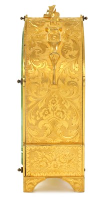 Lot 38 - JAMES MURRAY, 30 CORNHILL, LONDON.  A FINE MID 19TH CENTURY ENGLISH 'HUMPBACK' GILT BRASS FUSEE CARRIAGE CLOCK