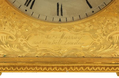 Lot 38 - JAMES MURRAY, 30 CORNHILL, LONDON.  A FINE MID 19TH CENTURY ENGLISH 'HUMPBACK' GILT BRASS FUSEE CARRIAGE CLOCK