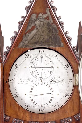 Lot 65 - ATT. JAMES CONDLIFF  A SUPERB FIDDLE BACK AND FIGURED MAHOGANY GOTHIC REGULATOR LONGCASE CLOCK IN THE MANNER OF THOMAS HOPE
