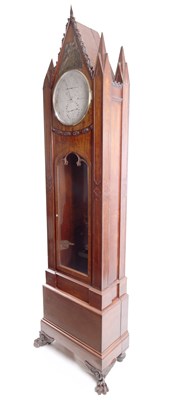 Lot 65 - ATT. JAMES CONDLIFF  A SUPERB FIDDLE BACK AND FIGURED MAHOGANY GOTHIC REGULATOR LONGCASE CLOCK IN THE MANNER OF THOMAS HOPE