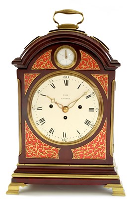 Lot 64 - HARE, LONDON. A SMALL GEORGE III TRIPLE PAD TOP MAHOGANY MUSICAL BRACKET CLOCK