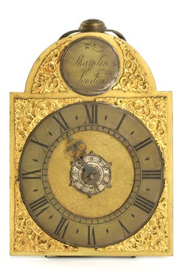 Lot 72 - SHARPLIN, LONDON.  A GEORGE II MINIATURE BRASS LANTERN CLOCK
