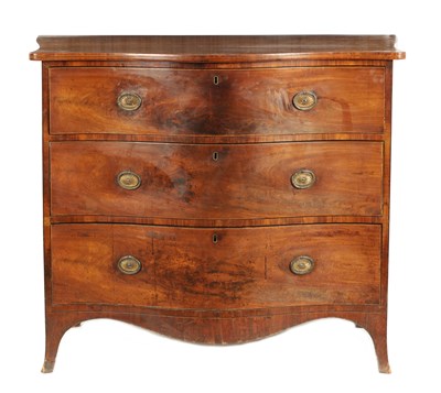 Lot 775 - A GEORGE III HEPPLEWHITE DESIGN FIGURED MAHOGANY SERPENTINE CHEST