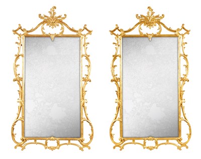 Lot 780 - A GOOD PAIR OF GEORGE III CHIPPENDALE DESIGN CARVED GILT GESSO  HANGING MIRRORS