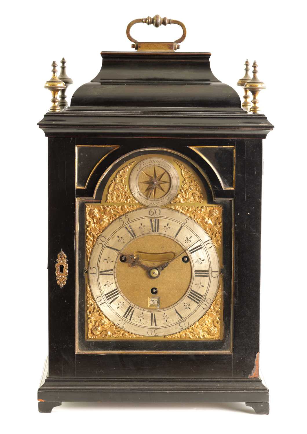 Lot 597 - WINDMILLS, LONDON. A GEORGE I EBONISED MUSICAL BRACKET CLOCK WITH PULL QUARTER REPEAT