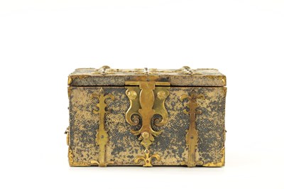 Lot 654 - A SMALL LATE 17TH/EARLY 18TH CENTURY CONTINENTAL SHAGREEN COVERED COFFRE FORTE