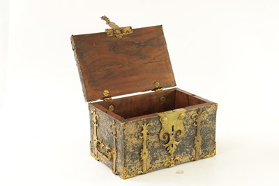 Lot 654 - A SMALL LATE 17TH/EARLY 18TH CENTURY CONTINENTAL SHAGREEN COVERED COFFRE FORTE