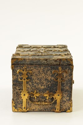 Lot 654 - A SMALL LATE 17TH/EARLY 18TH CENTURY CONTINENTAL SHAGREEN COVERED COFFRE FORTE