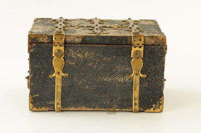Lot 654 - A SMALL LATE 17TH/EARLY 18TH CENTURY CONTINENTAL SHAGREEN COVERED COFFRE FORTE