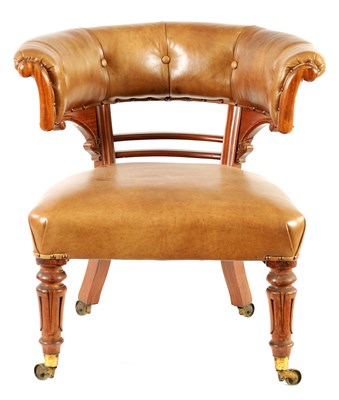 Lot 721 - A WILLIAM IV SATINWOOD AND LEATHER UPHOLSTERED LIBRARY ARMCHAIR