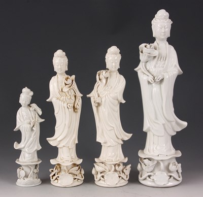 Lot 175 - FOUR BLANC DE CHINE PORCELAIN FIGURES OF KWAN...