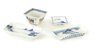 Lot 50 - A GROUP OF FOUR ORIENTAL BLUE AND WHITE PORCELAIN SQUARE SHAPED DISHES