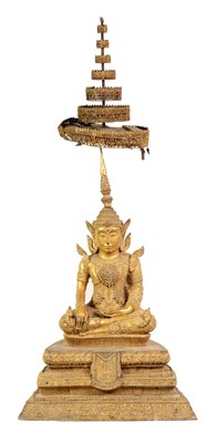 Lot 155 - A LARGE EARLY CAST BRONZE GILT WORK TIBETAN BUDDHA