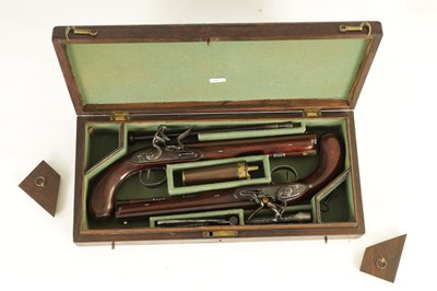 Lot 286 - WOGDON & BARTON, LONDON. A FINE CASED PAIR OF EARLY 19TH CENTURY FLINTLOCK DUELLING PISTOLS