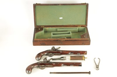 Lot 286 - WOGDON & BARTON, LONDON. A FINE CASED PAIR OF EARLY 19TH CENTURY FLINTLOCK DUELLING PISTOLS