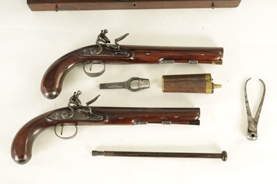 Lot 286 - WOGDON & BARTON, LONDON. A FINE CASED PAIR OF EARLY 19TH CENTURY FLINTLOCK DUELLING PISTOLS