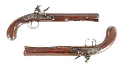 Lot 286 - WOGDON & BARTON, LONDON. A FINE CASED PAIR OF EARLY 19TH CENTURY FLINTLOCK DUELLING PISTOLS