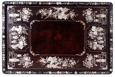 Lot 187 - A 19TH CENTURY CHINESE ROSEWOOD AND MOTHER OF...