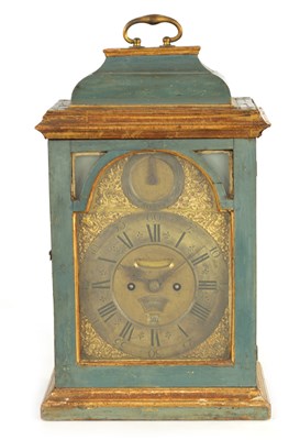 Lot 622 - GEORGE CLARKE, LONDON. A MID 18TH CENTURY LACQUERED INVERTED BELL TOP VERGE EIGHT-DAY BRACKET CLOCK