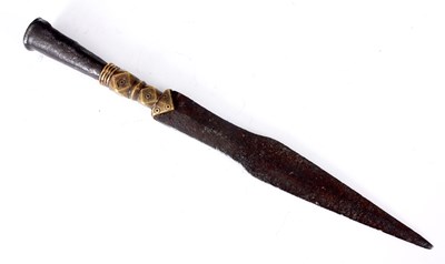 Lot 188 - A CHINESE QUING DYNASTY PIKE HEAD with brass...