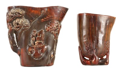 Lot 194 - TWO CHINESE CARVED HORN LIBATION CUPS