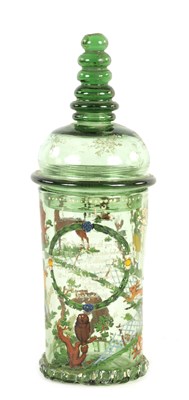 Lot 5 - AN 18TH CENTURY GERMAN PALE GREEN LIDDED BEAKER