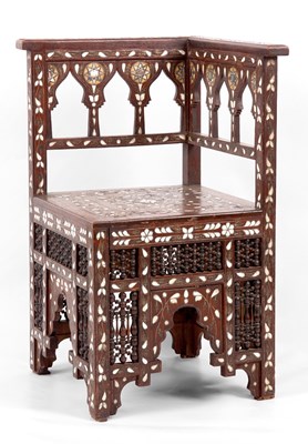 Lot 194 - A LATE 19TH CENTURY SYRIAN HARDWOOD CORNER...