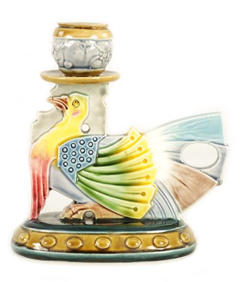 Lot 12 - A STYLISH ART NOUVEAU MAJOLICA CANDLE HOLDER