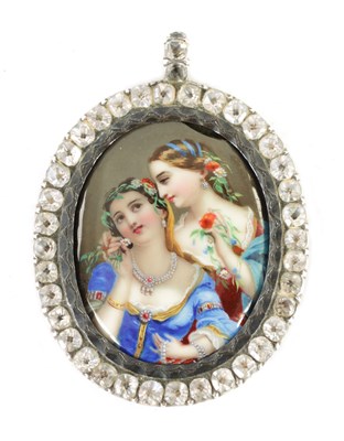 Lot 188 - A 19TH CENTURY CONTINENTAL SILVER METAL PAINTED ENAMEL PORTRAIT PENDANT