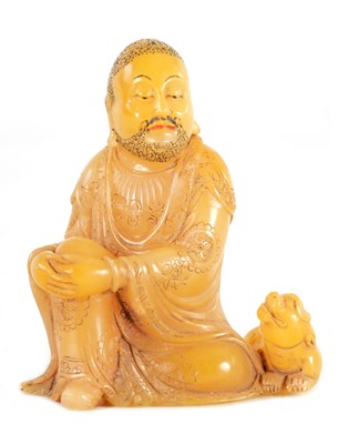 Lot 90 - A 19TH CENTURY CHINESE CARVED SOAPSTONE FIGURE