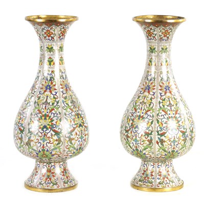 Lot 84 - A PAIR OF 19TH CENTURY ORIENTAL CLOISONNÉ  BALUSTER VASES