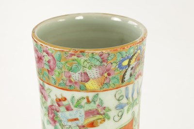Lot 70 - A PAIR OF 19TH CENTURY FAMILLE VERTE CHINESE CANTON SLENDER NECK SHOULDERED VASES