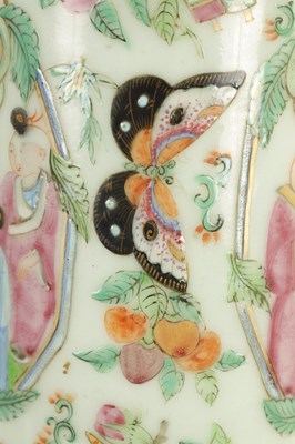 Lot 70 - A PAIR OF 19TH CENTURY FAMILLE VERTE CHINESE CANTON SLENDER NECK SHOULDERED VASES