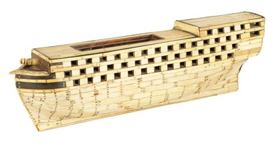 Lot 389 - AN EARLY 19TH CENTURY PRISONER OF WAR BONE SHIPS MODEL
