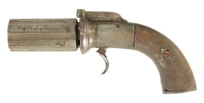 Lot 270 - A 19TH CENTURY PEPPERBOX SIX-SHOT REVOLVER PISTOL