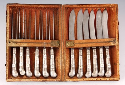 Lot 237 - A SET OF SIX 18TH CENTURY SILVER AND MOTHER OF...