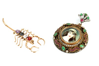 Lot 177 - TWO LADIES GOLD AND SILVER GEM SET BROOCHES