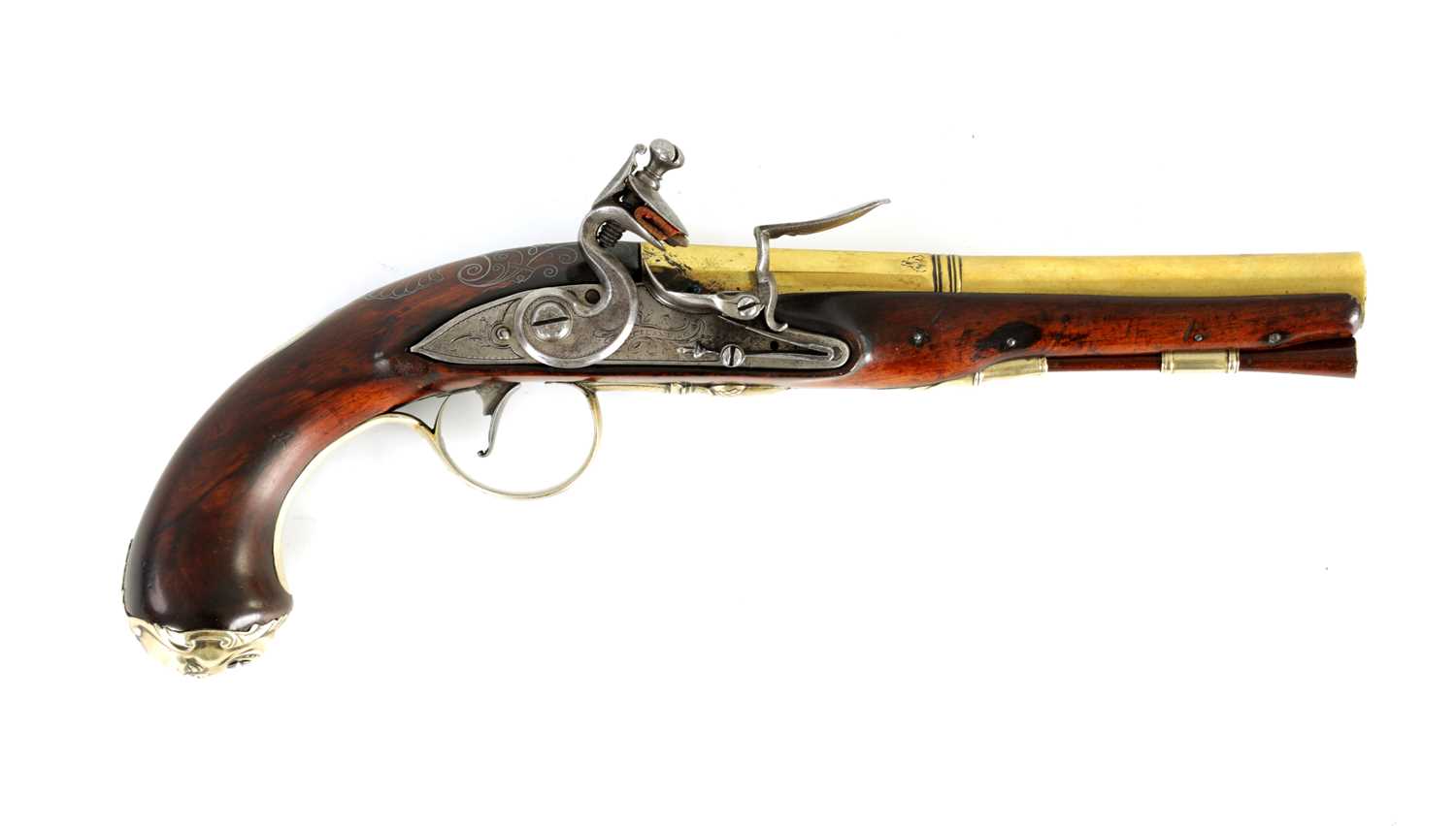 Lot 284 - A FINE GEORGE III BRASS BARRELED FLINTLOCK PISTOL BY KETLAND & CO