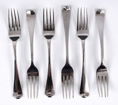 Lot 240 - SIX REGENCY SILVER DESERT FORKS - York 1820 by...