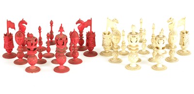Lot 119 - A FINE 19TH CENTURY CHINESE IVORY AND RED STAINED IVORY CHESS SET
