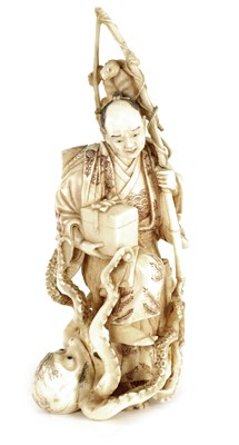 Lot 115 - A FINE JAPANESE MEIJI PERIOD CARVED IVORY OKIMONO