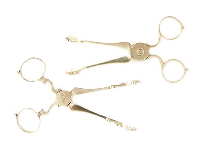 Lot 213 - TWO PAIRS OF MID 18TH CENTURY SILVER SUGAR NIPS
