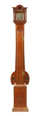 Lot 573 - A 19TH CENTURY GEORGIAN STYLE OAK WEIGHT DRIVEN MINIATURE LONGCASE CLOCK