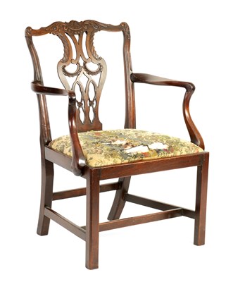 Lot 1365 - A MID 18TH CENTURY CHIPPENDALE STYLE MAHOGANY OPEN ARMCHAIR