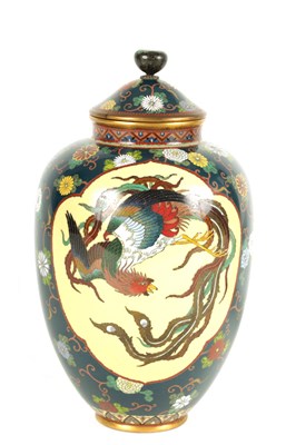 Lot 137 - A JAPANESE MEIJI PERIOD CLOISONNE ENAMEL VASE AND COVER